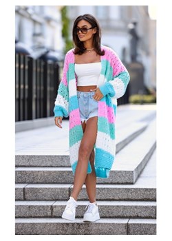 kolorowy sweter kardigan flow polski producent j&k premium - cukierkowy róż ze sklepu STYLOWO w kategorii Swetry damskie - zdjęcie 186091102