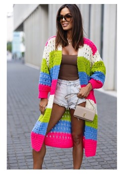 kolorowy sweter kardigan flow polski producent j&k premium - róż malina ze sklepu STYLOWO w kategorii Swetry damskie - zdjęcie 186091204