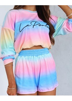 welurowy dres rainbow la perla bluza z logo + krótkie spodenki  - ombre 4 ze sklepu STYLOWO w kategorii Dresy damskie - zdjęcie 186091234
