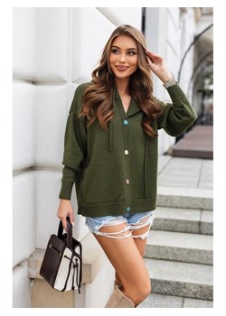 krótki sweter z kapturem venus a'la bluza polski producent j&k premium - khaki ze sklepu STYLOWO w kategorii Swetry damskie - zdjęcie 186091411