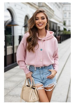 krótki sweter z kapturem venus a'la bluza polski producent j&k premium - brudny róż ze sklepu STYLOWO w kategorii Bluzy damskie - zdjęcie 186091413