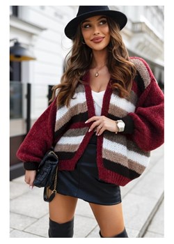 krótki sweter mersi w paski polski producent j&k premium - bordo ze sklepu STYLOWO w kategorii Swetry damskie - zdjęcie 186091450