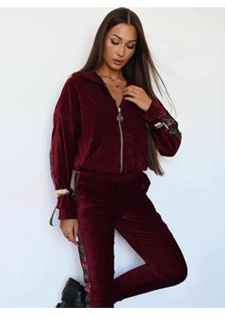 komplet dresowy z weluru kreszowanego besties la perla bluza + spodnie - bordo z lampasem brylant ze sklepu STYLOWO w kategorii Dresy damskie - zdjęcie 186091474