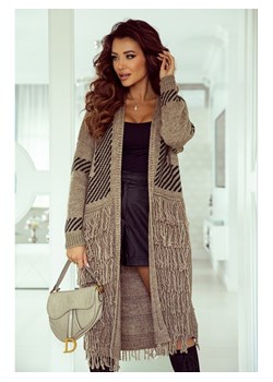 kardigan sweter zozo polski producent j&k premium -  cappuccino ze sklepu STYLOWO w kategorii Swetry damskie - zdjęcie 186091484