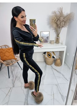 welurowy dres besties la perla złoty lampas bluza + top + spodnie - czarny ze sklepu STYLOWO w kategorii Komplety i garnitury damskie - zdjęcie 186091600