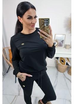 bawełniany dres bebe z ozdobą bluza + spodnie - czarny ze sklepu STYLOWO w kategorii Dresy damskie - zdjęcie 186091650