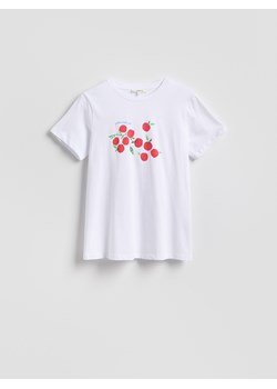 Reserved - Bawełniany t-shirt z nadrukiem - biały ze sklepu Reserved w kategorii Bluzki damskie - zdjęcie 186093310