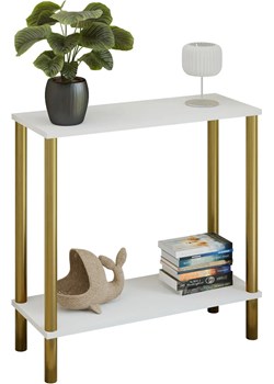 Biała minimalistyczna konsola na złotym stelażu  R8-S50 - id: 52889 - marki Elior - 186094390 Biała minimalistyczna konsola na złotym stelażu  R8-S50 ze sklepu Edinos.pl w kategorii Konsole - zdjęcie 186094390