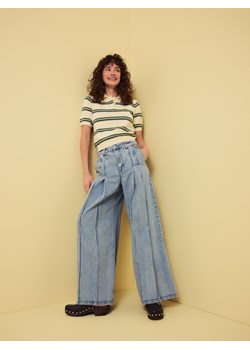 Reserved - Jeansy wide leg z haftem - niebieski ze sklepu Reserved w kategorii Jeansy damskie - zdjęcie 186097963