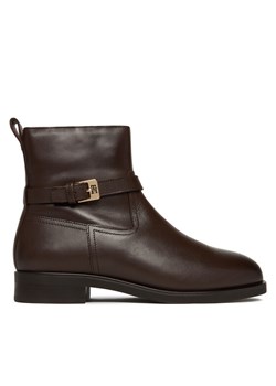 Botki Tommy Hilfiger Th Buckle Riding Leather Bootie FW0FW08781 Brązowy ze sklepu eobuwie.pl w kategorii Botki - zdjęcie 186100294