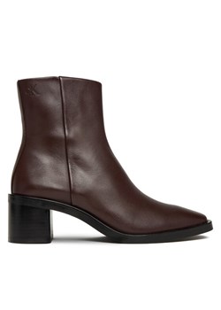 Botki Calvin Klein Block Heel Zip Boot Lth HW0HW02593 Bordowy ze sklepu eobuwie.pl w kategorii Botki - zdjęcie 186101433