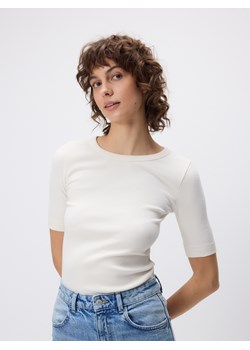 Reserved - T-shirt slim fit - kremowy - id: ZS219-02X - marki Reserved - 186127060 Reserved - T-shirt slim fit - kremowy ze sklepu Reserved w kategorii Bluzki damskie - zdjęcie 186127060