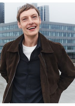 Reserved - Skórzana kurtka z kołnierzem - ciemnobrązowy ze sklepu Reserved w kategorii Kurtki męskie - zdjęcie 186128031