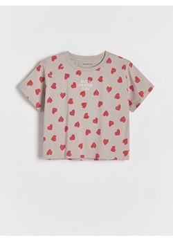 Reserved - Bawełniany T-shirt z haftem - jasnoszary ze sklepu Reserved w kategorii Bluzki dziewczęce - zdjęcie 186128202