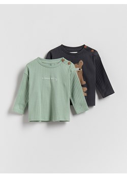 Reserved - Bawełniany longsleeve 2 pack - ciemnoszary ze sklepu Reserved w kategorii Odzież dla niemowląt - zdjęcie 186128242