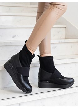 Royalfashion Czarne damskie wsuwane botki z tłoczeniem Keleda ze sklepu royalfashion.pl w kategorii Botki - zdjęcie 186147721
