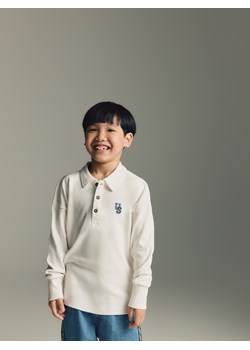 Reserved - Bawełniany longsleeve polo - złamana biel ze sklepu Reserved w kategorii T-shirty chłopięce - zdjęcie 186148301