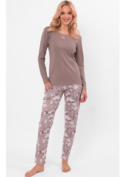 Bawełniana piżama damska na długi rękaw i długie spodnie Kimuri, Kolor cappuccino, Rozmiar M, Italian Fashion ze sklepu Intymna w kategorii Piżamy damskie - zdjęcie 186162790