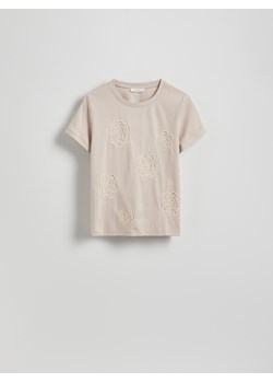 Reserved - T-shirt z haftowanym wzorem - beżowy ze sklepu Reserved w kategorii Bluzki damskie - zdjęcie 186170841