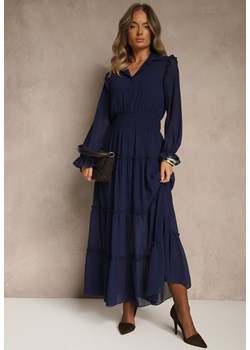 Granatowa Sukienka VICES Koszulowa z Falbaną w Rustykalnym Stylu Arivite ze sklepu renee.pl w kategorii Sukienki - zdjęcie 186171683