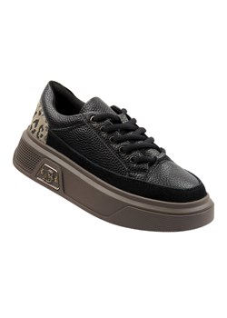 Skórzane sneakersy damskie na platformie - Cambell 25-19343, czarne ze sklepu ulubioneobuwie w kategorii Buty sportowe damskie - zdjęcie 186178901