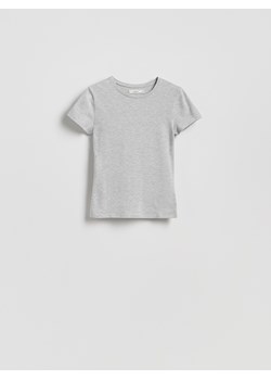Reserved - Bawełniany t-shirt slim fit - jasnoszary ze sklepu Reserved w kategorii Bluzki damskie - zdjęcie 186183292