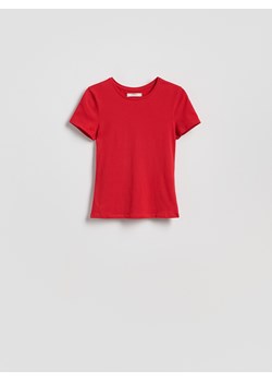 Reserved - Bawełniany t-shirt slim fit - czerwony ze sklepu Reserved w kategorii Bluzki damskie - zdjęcie 186183294