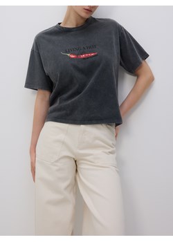 Reserved - T-shirt z nadrukiem - ciemnoszary - id: 491GA-90X - marki Reserved - 186194310 Reserved - T-shirt z nadrukiem - ciemnoszary ze sklepu Reserved w kategorii Bluzki damskie - zdjęcie 186194310