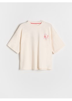 Reserved - Bawełniany t-shirt Pusheen - złamana biel ze sklepu Reserved w kategorii Bluzki dziewczęce - zdjęcie 186194990