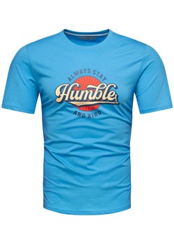 Koszulka bawełniana męska t-shirt z printem niebieski Recea ze sklepu Recea.pl w kategorii T-shirty męskie - zdjęcie 186195903