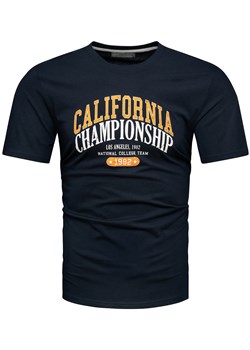 Koszulka bawełniana męska t-shirt z printem granatowy Recea ze sklepu Recea.pl w kategorii T-shirty męskie - zdjęcie 186195910