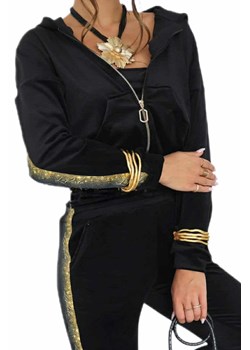 welurowy dres besties la perla złoty lampas bluza + top + spodnie - czarny ze złotem ze sklepu STYLOWO w kategorii Dresy damskie - zdjęcie 186196643