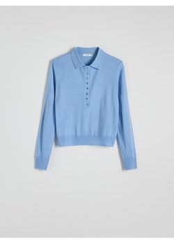 Reserved - Sweter polo z domieszką wełny - jasnoniebieski - id: TX191-50M - marki Reserved - 186199120 Reserved - Sweter polo z domieszką wełny - jasnoniebieski ze sklepu Reserved w kategorii Swetry damskie - zdjęcie 186199120