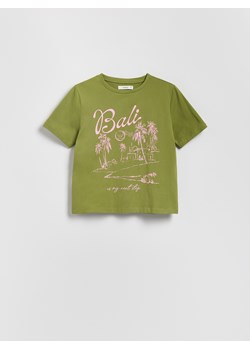Reserved - T-shirt z nadrukiem - zielony ze sklepu Reserved w kategorii Bluzki damskie - zdjęcie 186199141
