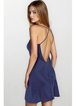 Satynowa koszulka nocna granatowa Anna, Kolor granatowy, Rozmiar XS, DKaren ze sklepu Intymna w kategorii Koszule nocne - zdjęcie 186203980