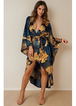 Szlafrok damski z wiązaniem Handis, Kolor granatowo-złoty, Rozmiar one size, LivCo Corsetti Fashion ze sklepu Intymna w kategorii Szlafroki damskie - zdjęcie 186203982