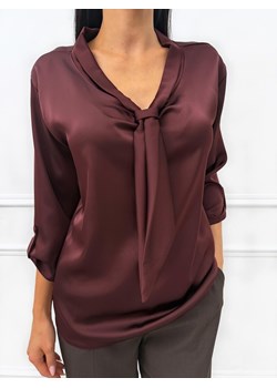 Czekoladowa Bluzka z Wiązaniem przy Dekolcie ze sklepu ModnaKiecka.pl w kategorii Bluzki damskie - zdjęcie 186210151
