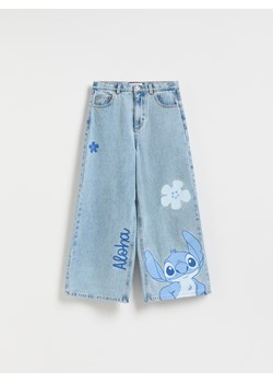Reserved - Jeansy super wide leg Lilo i Stitch - niebieski ze sklepu Reserved w kategorii Spodnie dziewczęce - zdjęcie 186216122