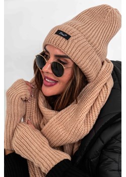 zimowy komplet tmc 3w1 polski producent top moda collection - jasny camel ze sklepu STYLOWO w kategorii Komplety czapka i szalik damskie - zdjęcie 186219063
