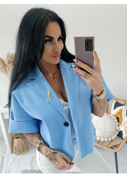 eleganckie krótkie bolerko żakiet marietta z krótkim rękawem - błękit baby blue ze sklepu STYLOWO w kategorii Marynarki damskie - zdjęcie 186219213