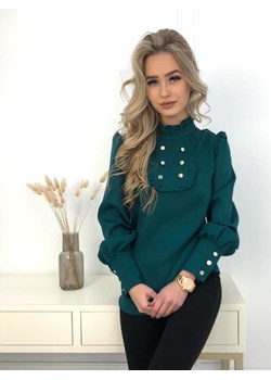 elegancka bluzka franceska z żabotem i ozdobnymi guzikami produkt polski by mielczarkowski - butelkowa zieleń - id: 6180 - marki Mielczarkowski - 186219271 elegancka bluzka franceska z żabotem i ozdobnymi guzikami produkt polski by mielczarkowski - butelkowa zieleń ze sklepu STYLOWO w kategorii Bluzki damskie - zdjęcie 186219271