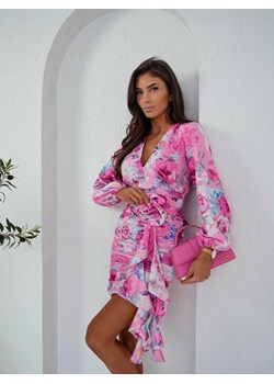 elegancka sukienka flowers z marszczeniem i różą polski producent miluna brand - kwiaty ze sklepu STYLOWO w kategorii Sukienki - zdjęcie 186219470