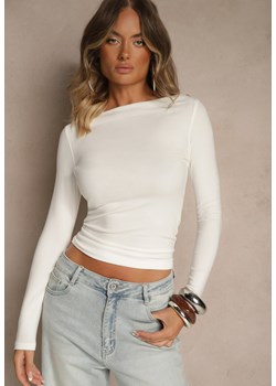 Biała Wiskozowa Bluzka Longsleeve z Dekoltem Typu Łódka Zaide ze sklepu renee.pl w kategorii Bluzki damskie - zdjęcie 186222894