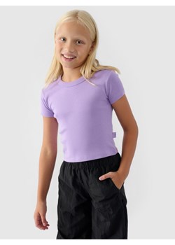 Dziewczęcy t-shirt basic 4F 4FJRSS24TTSHF2053 - fioletowy ze sklepu Sportstylestory.com w kategorii Bluzki dziewczęce - zdjęcie 186223210