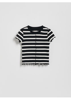 Reserved - Krótki prążkowany t-shirt - czarny ze sklepu Reserved w kategorii Bluzki dziewczęce - zdjęcie 186225044