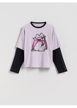 Reserved - Bluzka z łączonych materiałów Pusheen - lawendowy ze sklepu Reserved w kategorii Bluzki dziewczęce - zdjęcie 186228081