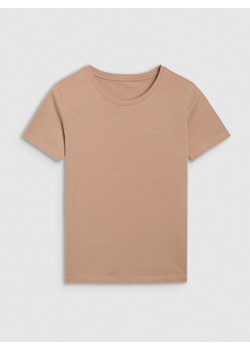 Damski t-shirt basic 4F 4FWMM00TTSHF2356 - beżowy ze sklepu Sportstylestory.com w kategorii Bluzki damskie - zdjęcie 186230023
