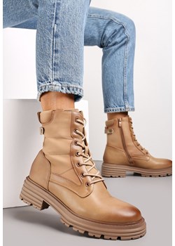 Beżowe Botki Workery z Dodatkowym Sznurowaniem Issatta ze sklepu born2be.pl w kategorii Botki - zdjęcie 186231633