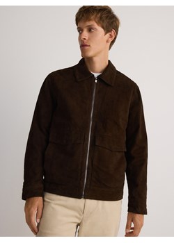 Reserved - Skórzana kurtka z kołnierzem - ciemnobrązowy - id: 458BK-89X - marki Reserved - 186232244 Reserved - Skórzana kurtka z kołnierzem - ciemnobrązowy ze sklepu Reserved w kategorii Kurtki męskie - zdjęcie 186232244