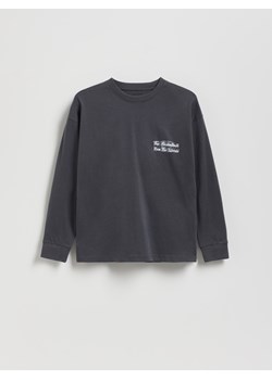 Reserved - Bawełniany longsleeve z nadrukiem - ciemnoszary ze sklepu Reserved w kategorii T-shirty chłopięce - zdjęcie 186240391